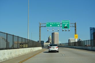 I-395 north at Russell Street and Oriole Park at Camden Yards.