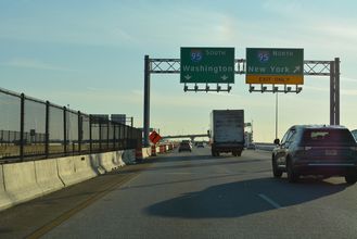 I-395 south at the directional T interchange with I-95 near the Inner Harbor of Baltimore.