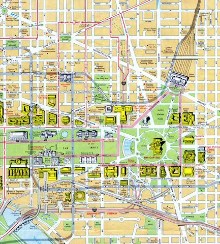 1980s General Drafting Map showing I-195 along the Center Leg Freeway in Washington, DC. 