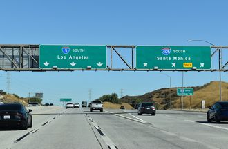 I-5 South at Interstate 405 in the San Fernando Valley in Los Angeles, California