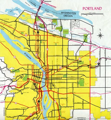 Portland inset on the 1968 Oregon Official Highway Map