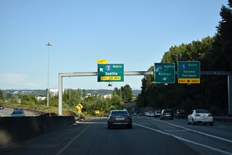 SR 518 east becomes I-405 north at the systems exchange with I-5 in Tukwila, WA
