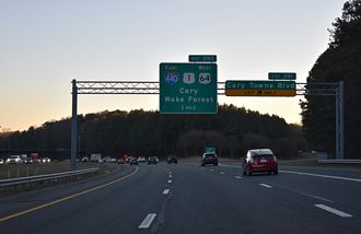 I-40 east at Cary Towne Blvd in Raleigh, one mile ahead of I-440/US 1-64.