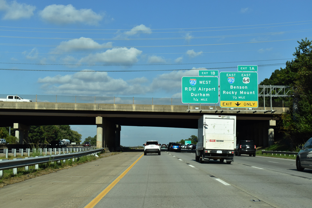 U.S. 1/64 north at Walnut St, a half mile from I-40/440 at Cary, North Carolina