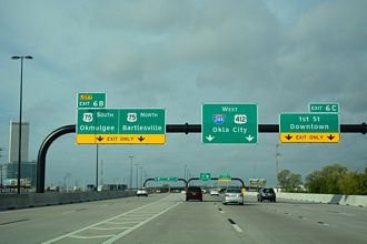 IH 244 West at Unsigned Interstate 444 and U.S. 75 in Tulsa, Oklahoma