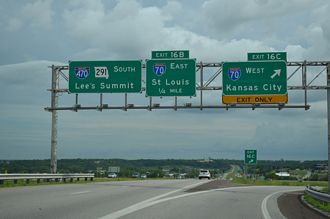 Missouri Route 291 South at Interstate 70 and I-470 in Independence