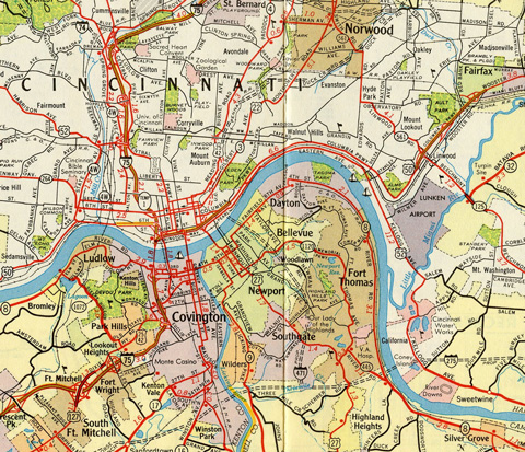 1965 road map of Cincinnati, Ohio