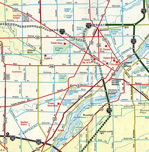 1967 road map of Toledo, Ohio