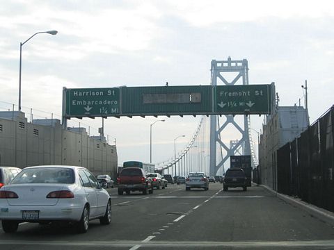 Former Interstate 480 overhead on I-80 west on the San Francisco-Oakland Bay Bridge