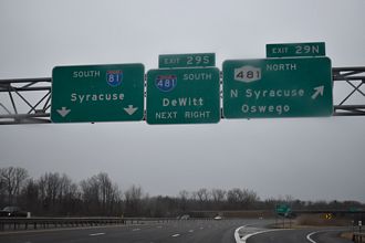 I-81 south at NY 481 north to Oswego.