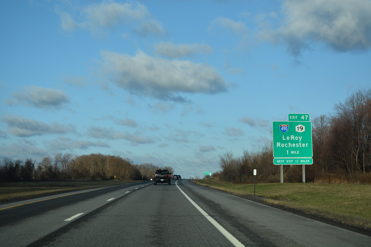 I-90/NYS Thruway west one mile from I-490 in LeRoy.