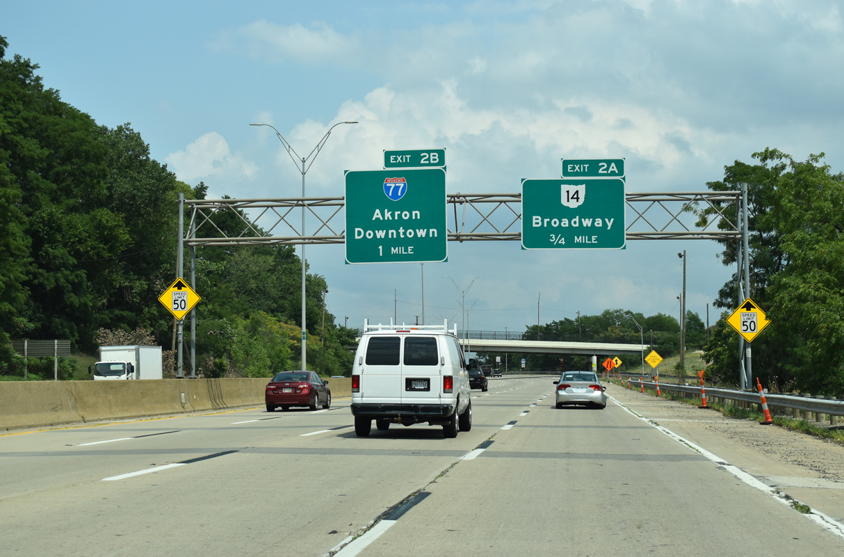 I-490 East one mile ahead of I-77 in Cleveland, Ohio