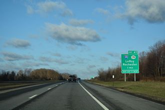 I-90/NYS Thruway west one mile from I-490 in LeRoy.