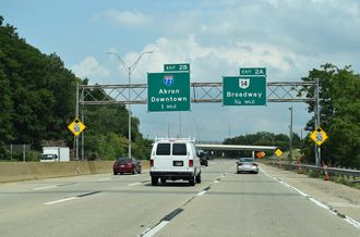 I-490 East one mile ahead of I-77 in Cleveland, Ohio