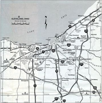 1974 road map of Cleveland, Ohio