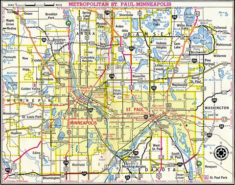 Minneapolis-St. Paul inset – 1962 Minnesota Official Highway Map