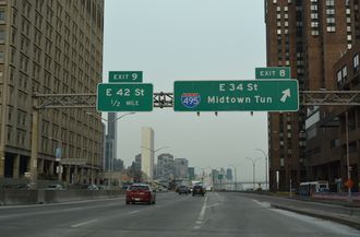 FDR Drive North at the exit for Interstate 495 in Manhattan, New York City