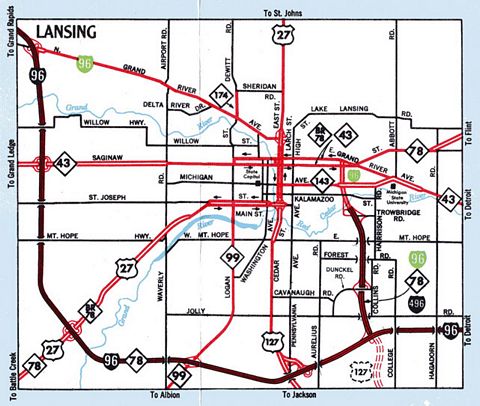 1965 map of Lansing, Michigan