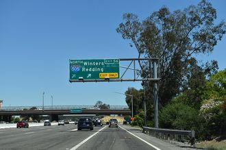 Two lanes separate from I-80 east for I-505 north in Vacaville, CA.