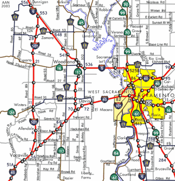 Map of Interstate 505 in California