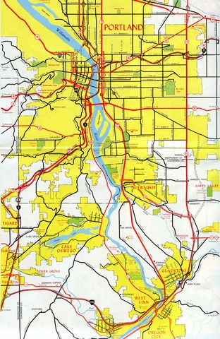 Portland inset on the 1973 Oregon Official Highway Map