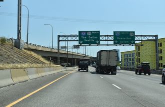 U.S. 30 converges with I-405 (Stadium Frwy) at the Fremont Bridge