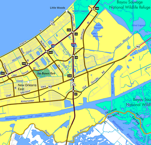 Map of Interstate 510 at New Orleans East