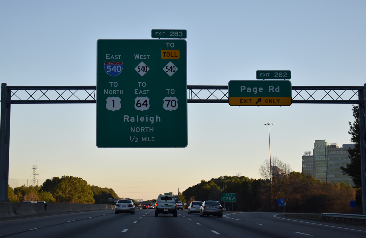 I-40 east at Page Road, a half mile from I-540/NC 540.
