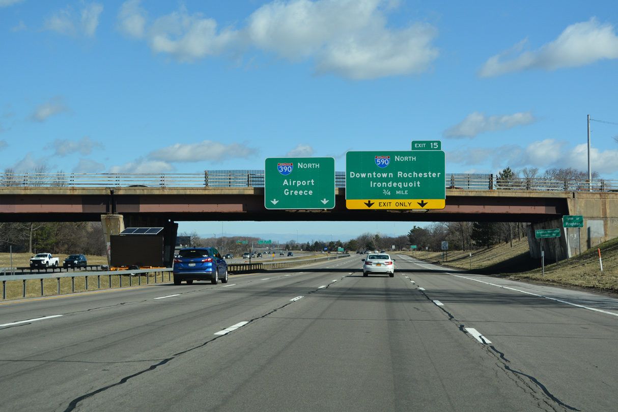 I-390 enters the town of Brighton, NY 0.75 miles from I-590.