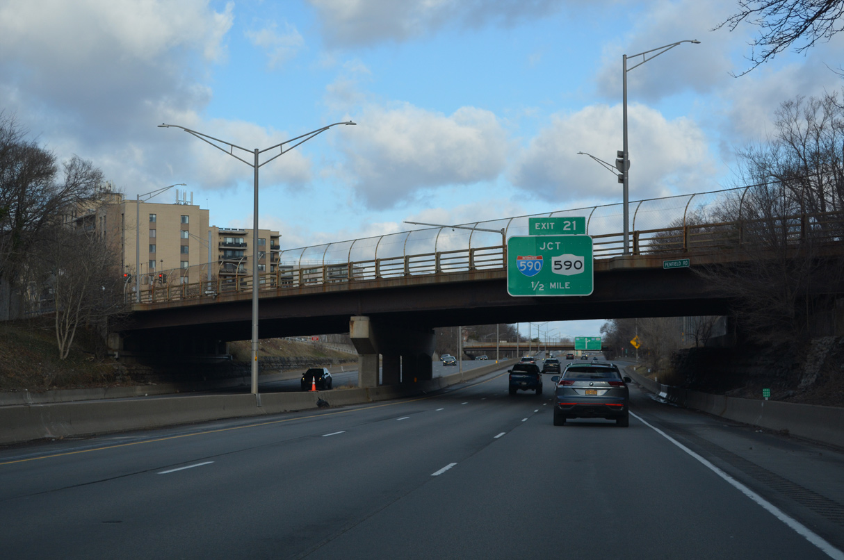 I-490 west at Penfield Rd, a half mile ahead of I-590/NY 590.