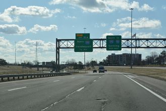 I-390 south at NY 15A, a half mile west of I-590 in Brighton.