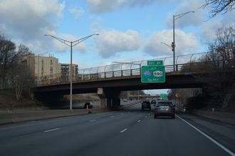 I-490 west at Penfield Rd, a half mile ahead of I-590/NY 590.