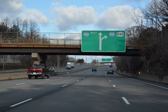 I-490 enters the Can of Worms Interchange with I-590/NY 590 beyond Clover St in Brighton.