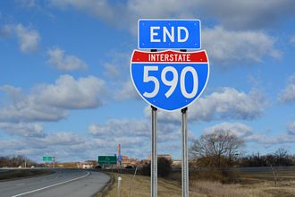 End shield for Interstate 590 south in Brighton, NY