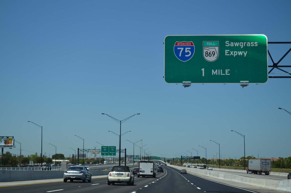 I-595 west at I-75/SR 869 - Sunrise, FL