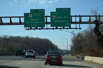 I-595 overlays US 50/301 west from MD 70 to the Capital Beltway.
