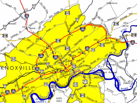 Map of Knoxville, Tennessee