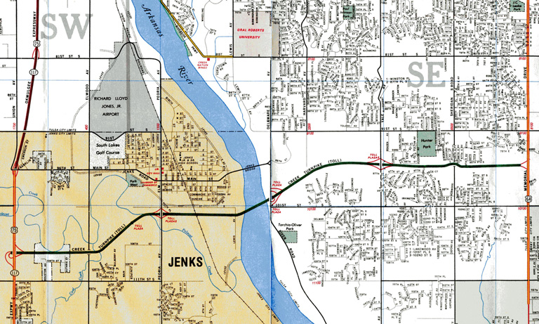 1993 Map of the Creek Turnpike between Jenks and Tulsa