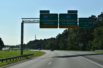 I-664 South one mile ahead of I-64/264 in Chesapeake, VA