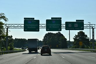 I-664 South at US 13/460 East in Chesapeake, Virginia