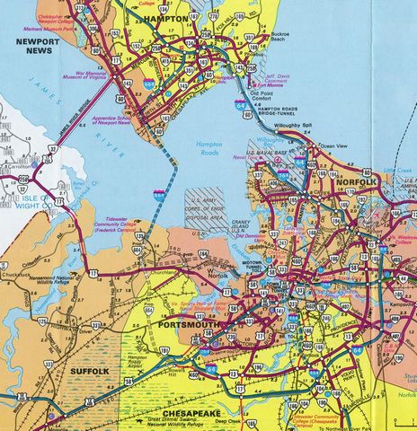 Hampton Roads Inset – 1986 Virginia Official Highway Map