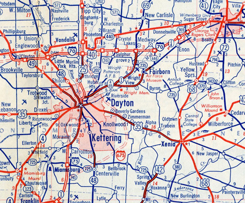 1964 road map of the Dayton area in southwestern Ohio