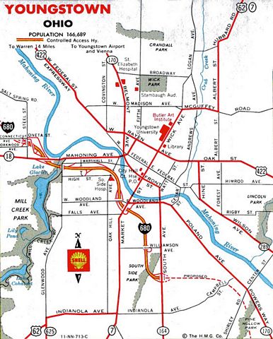 1966 road map of Youngstown, Ohio