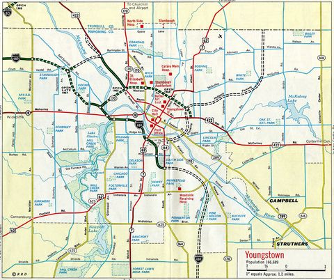 1967 road map of Youngstown, Ohio