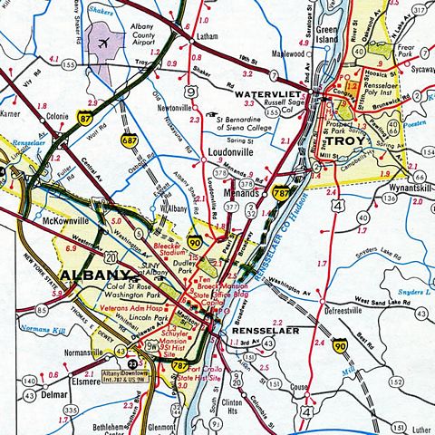 1967 map showing cancelled Interstate 687 near Albany, New York