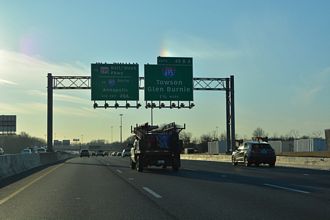I-95 heads southwest from Desoto Road in Baltimore 1.25 miles to I-695.