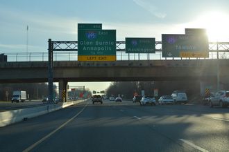 I-95 enters Arbutus, MD just ahead of the Baltimore Beltway.