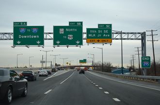 I-295 north at I-695 west to Downtown Washington, DC.