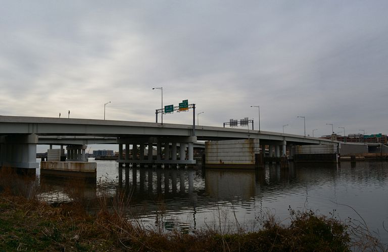The 11th Street Bridge across the Anacostia River in Washington, DC.