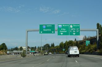 The c/d roadway for Exit 133 crosses S M Street a third of a mile from I-705